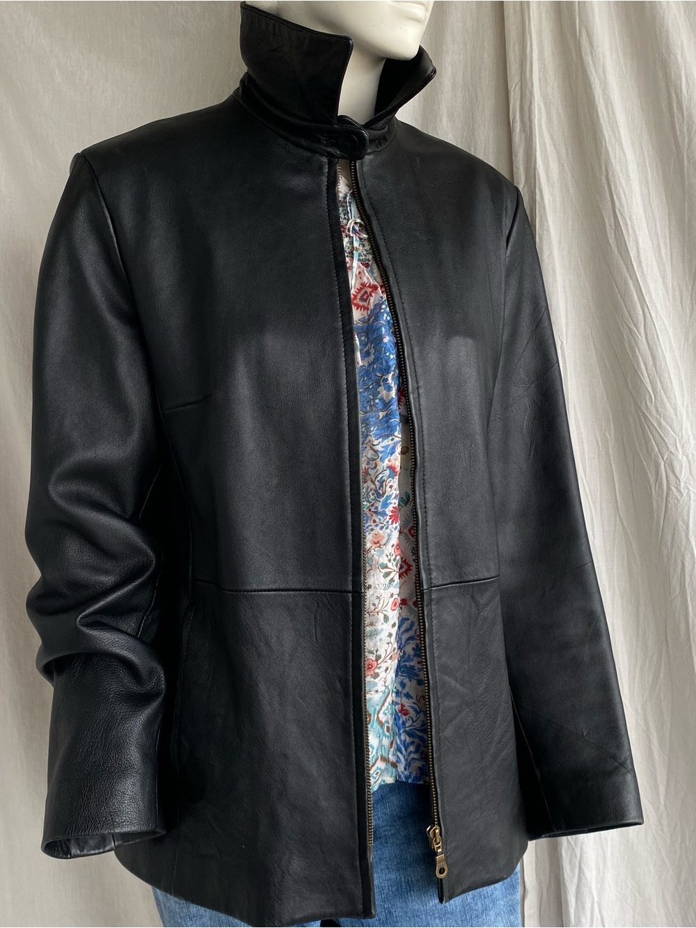 Black Lamb Nappa Leather Jacket Minimalist Zip Coat Quiet Luxury